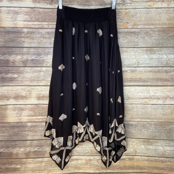 Floreat black geometric insignia embroidered asymmetrical skirt size 0 - Picture 2 of 6